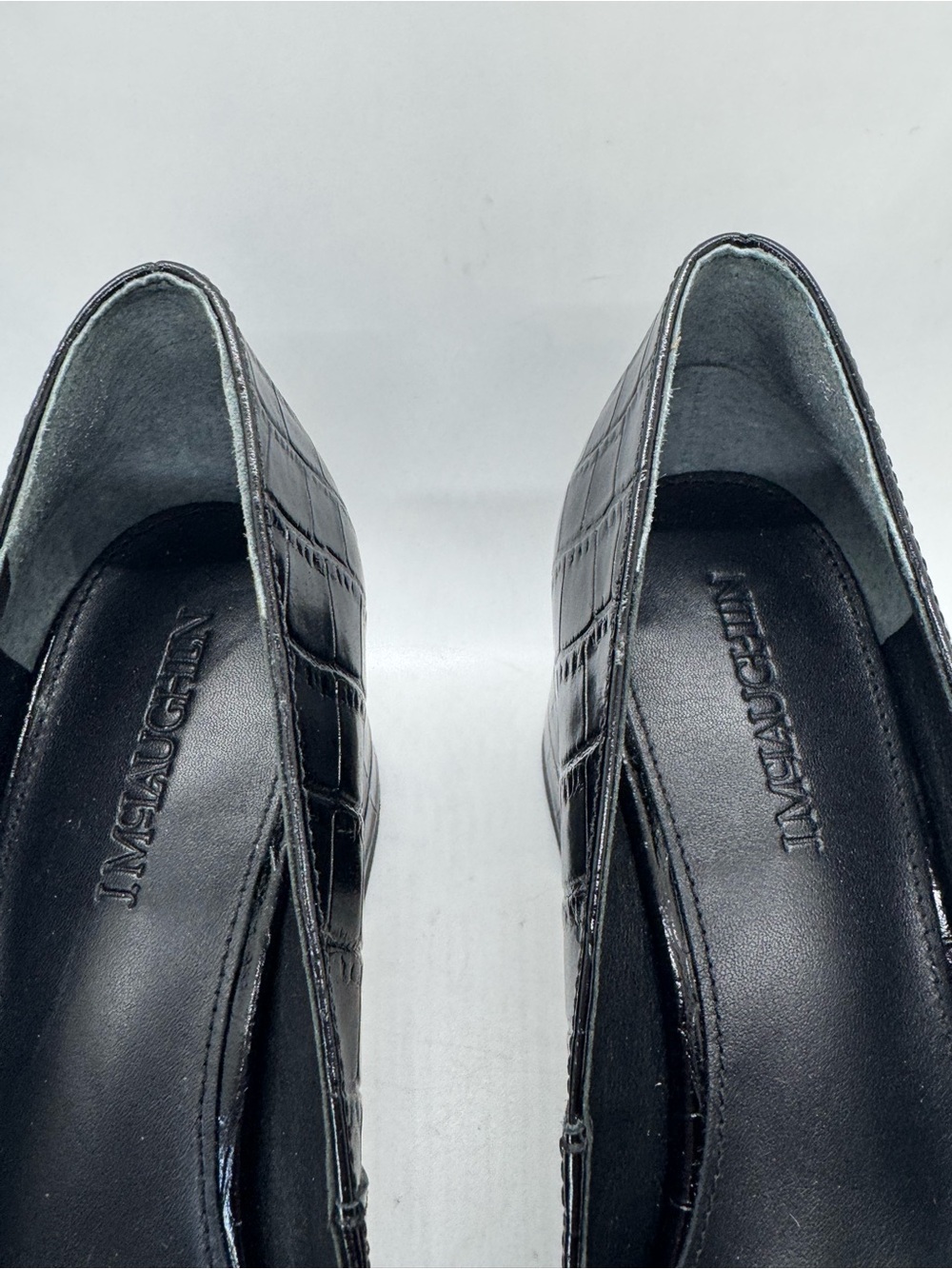 J.McLaughlin Black Croc Embossed Square Toe  Block Heels Pumps Shoe Size 8 - Picture 7 of 14